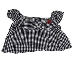 Forever 21 + Black & White Checkered Off The Shoulder Top Rose Embroidery 3X